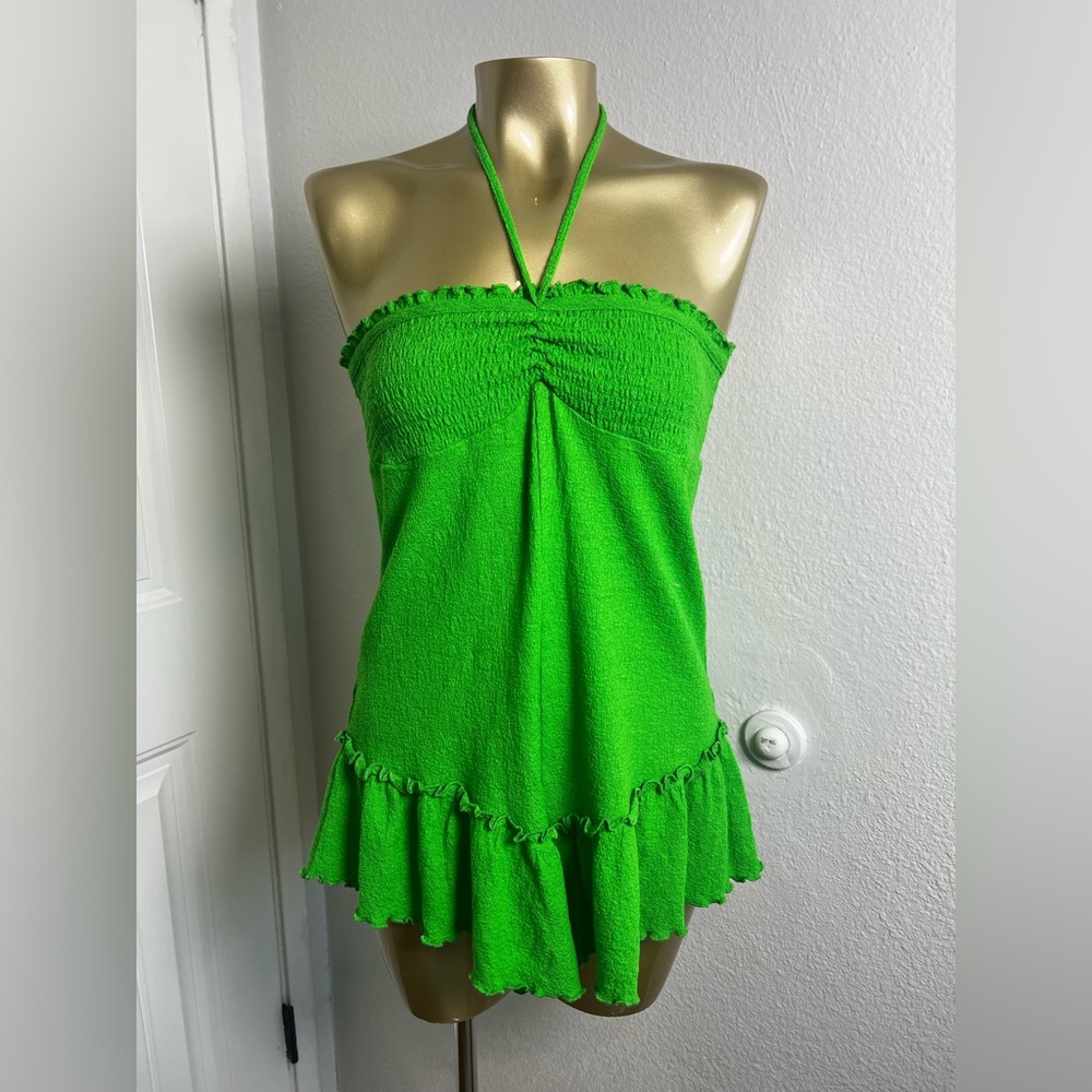 Urban Outfitters Bright Green Halter Romper Dress